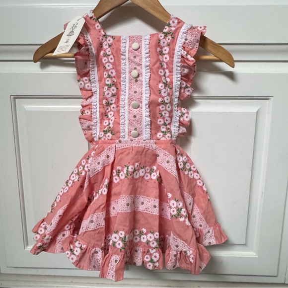 Numi Handmade custom pageant pinafore flocked vintage stl 3 4 5 coral pink dress - Picture 1 of 6